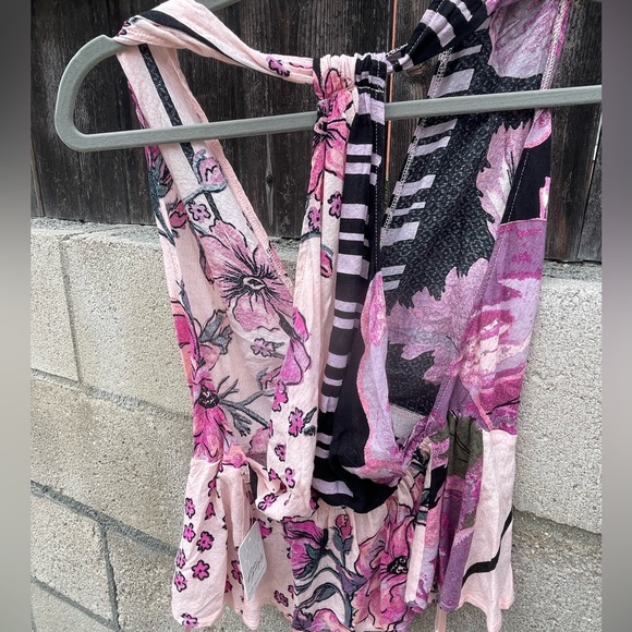 Free People Hot Tropics Floral Print halter Clinched Plunging V-Neck racer back - Picture 2 of 8